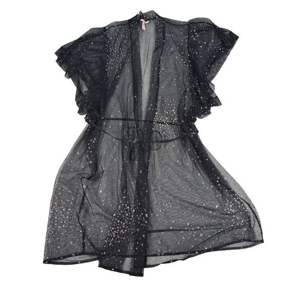 Victorias Secret Sheer Glitter Star Robe M-L Long Cruise Bling Black - Picture 1 of 9